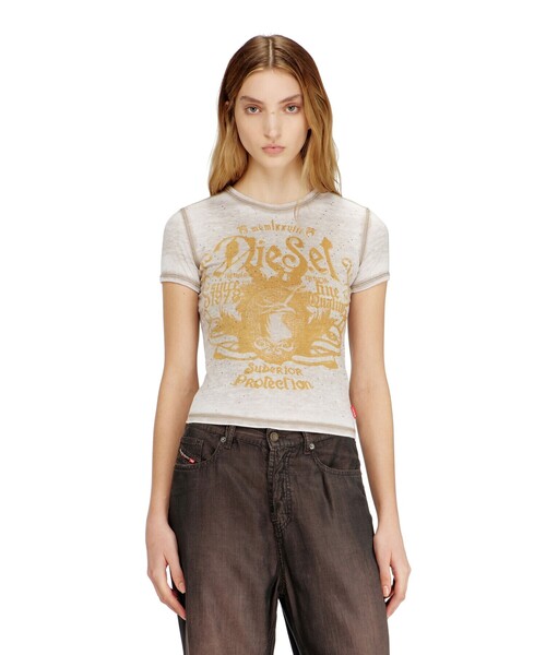 DIESEL(ディーゼル)の「ウィメンズ Tシャツ T-UNCUTIES-LONG-AA3(Tシャツ/カットソー・レディース・グレー/ピンク系その他/ベージュ系その他・LARGE/MEDIUM/SMALL/X-LARGE/X-SMALL)」の6枚目の写真