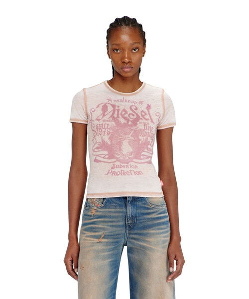 DIESEL(ディーゼル)の「ウィメンズ Tシャツ T-UNCUTIES-LONG-AA3(Tシャツ/カットソー・レディース・グレー/ピンク系その他/ベージュ系その他・LARGE/MEDIUM/SMALL/X-LARGE/X-SMALL)」の15枚目の写真