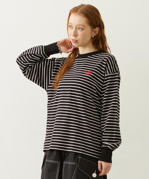 MILKFED.（ミルクフェド）の「STRIPED L/S TOP（Tシャツ/カットソー・レディース・ブラック/ピンク/ライトパープル・ONE SIZE）」の2枚目の写真