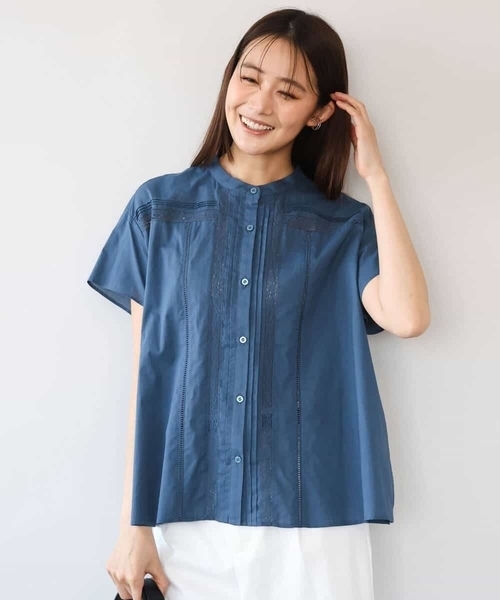 MK MICHEL KLEIN（エムケーミッシェルクラン）の「[洗える]オーガニックコットン デザインブラウス（シャツ/ブラウス・レディース・ブルー/ホワイト・38）」の3枚目の写真