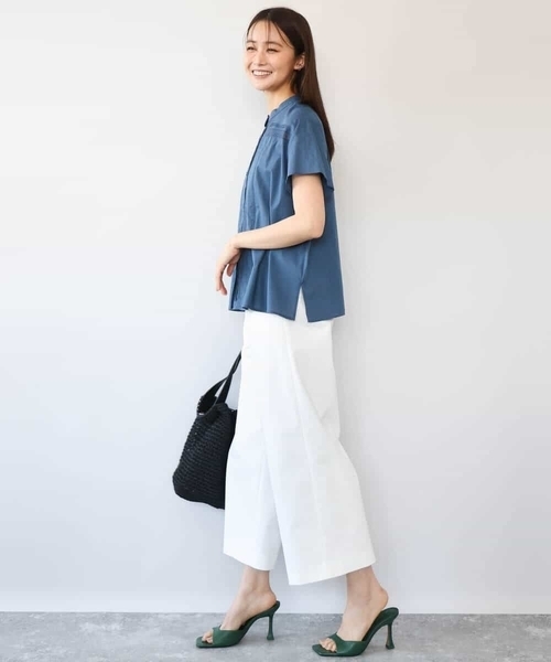 MK MICHEL KLEIN（エムケーミッシェルクラン）の「[洗える]オーガニックコットン デザインブラウス（シャツ/ブラウス・レディース・ブルー/ホワイト・38）」の5枚目の写真