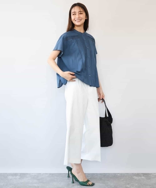 MK MICHEL KLEIN（エムケーミッシェルクラン）の「[洗える]オーガニックコットン デザインブラウス（シャツ/ブラウス・レディース・ブルー/ホワイト・38）」の6枚目の写真