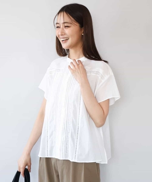 MK MICHEL KLEIN（エムケーミッシェルクラン）の「[洗える]オーガニックコットン デザインブラウス（シャツ/ブラウス・レディース・ブルー/ホワイト・38）」の7枚目の写真
