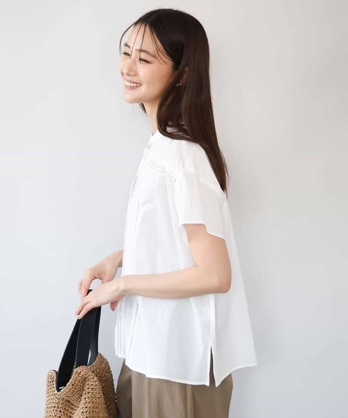 MK MICHEL KLEIN（エムケーミッシェルクラン）の「[洗える]オーガニックコットン デザインブラウス（シャツ/ブラウス・レディース・ブルー/ホワイト・38）」の8枚目の写真