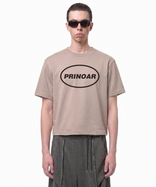 PRINOAR（プリノア）の「サークルロゴセミクロップ半袖Tシャツ - ジンジャーベージュ（Tシャツ/カットソー・レディース・ベージュ・SMALL/MEDIUM/LARGE）」の4枚目の写真