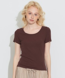 とろみUネックリブTシャツ