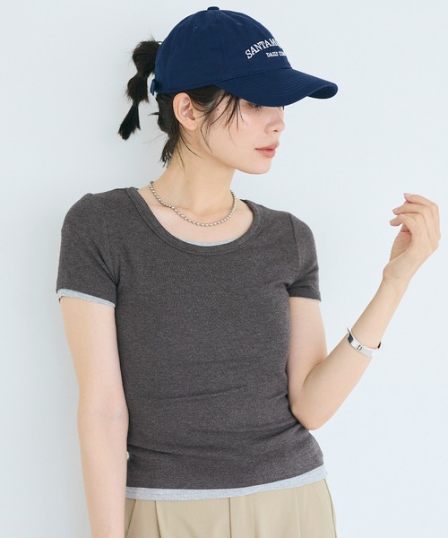coca(coca)(コカ)の「とろみUネックリブTシャツ(Tシャツ/カットソー・レディース・ブラウン/グレー/ブラック/チャコール・L/M/S)」の10枚目の写真