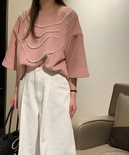 FAVORITO(ファヴォリート)の「スウェット半袖トップス(Tシャツ/カットソー・レディース・ベージュ/グレー/ピンク・F)」の3枚目の写真