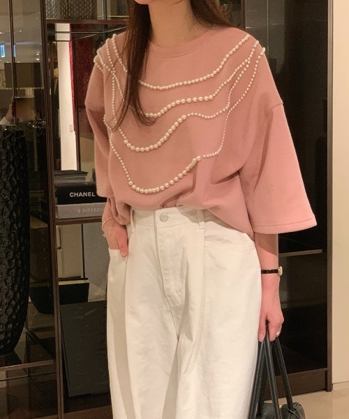 FAVORITO(ファヴォリート)の「スウェット半袖トップス(Tシャツ/カットソー・レディース・ベージュ/グレー/ピンク・F)」の5枚目の写真