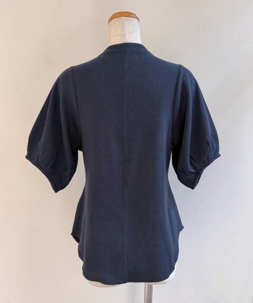 CLEIO（クレイオ）の「【CLEIO】レースアップワッフルボーダー半袖トップス LACE-UP WAFFLE BORDER SHORT SLEEVE TOPS（Tシャツ/カットソー・レディース・グレー/アイボリー/ネイビー・FREE）」の6枚目の写真