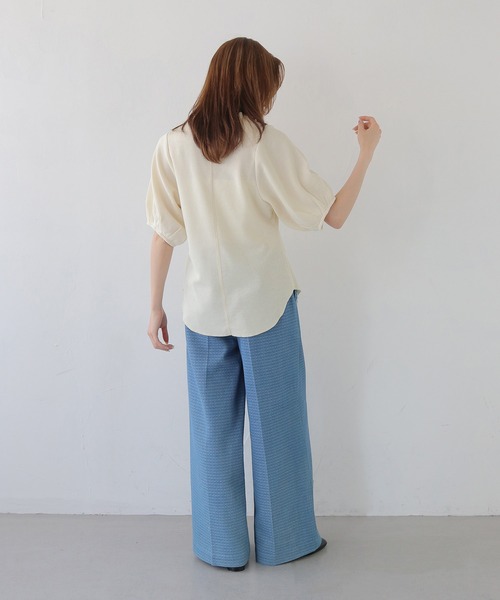 CLEIO(クレイオ)の「【CLEIO】レースアップワッフルボーダー半袖トップス LACE-UP WAFFLE BORDER SHORT SLEEVE TOPS(Tシャツ/カットソー・レディース・グレー/アイボリー/ネイビー・FREE)」の22枚目の写真