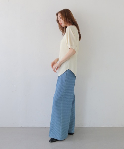 CLEIO(クレイオ)の「【CLEIO】レースアップワッフルボーダー半袖トップス LACE-UP WAFFLE BORDER SHORT SLEEVE TOPS(Tシャツ/カットソー・レディース・グレー/アイボリー/ネイビー・FREE)」の21枚目の写真