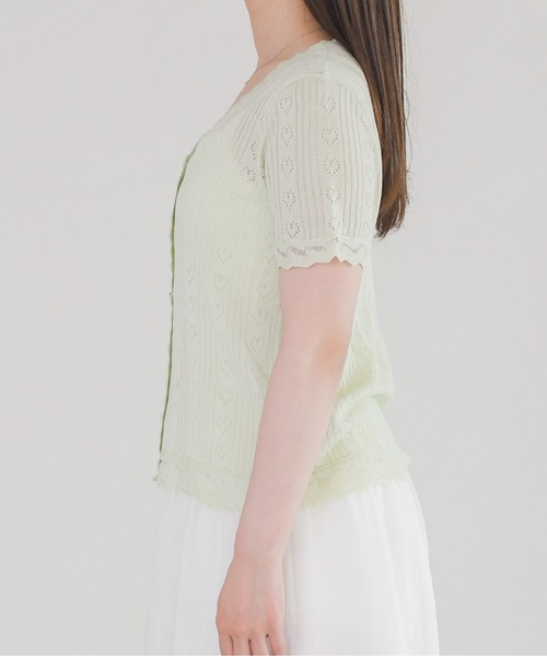 MISCH MASCH(ミッシュマッシュ)の「2026春夏新作 ハート透かし編み半袖カーディガン(カーディガン/ボレロ・レディース・グリーン/ホワイト・フリ-)」の9枚目の写真