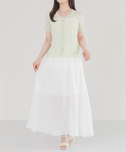 MISCH MASCH(ミッシュマッシュ)の「2026春夏新作 ハート透かし編み半袖カーディガン(カーディガン/ボレロ・レディース・グリーン/ホワイト・フリ-)」の15枚目の写真