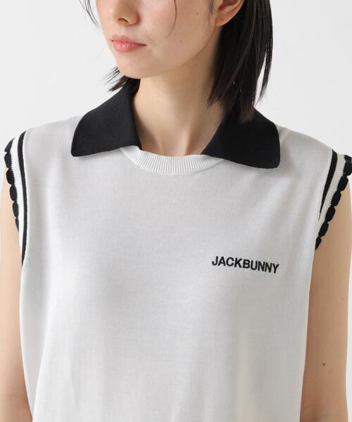 Jack Bunny!!(ジャックバニー)の「【Jack Bunny!!】14G2PLY天竺ノースリーブニットポロシャツ(ニット/セーター・レディース・ホワイト・LARGE)」の6枚目の写真