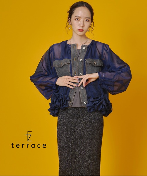 terrace｜テラスのデニムジャケット（ブルー・ネイビー/青色系・フリル
