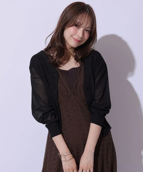 Mystrada(マイストラーダ)の「Vネックシアーカーデ(ニット/セーター・レディース・ブルー/ブラック/ホワイト/ピンクベージュ・38)」の2枚目の写真