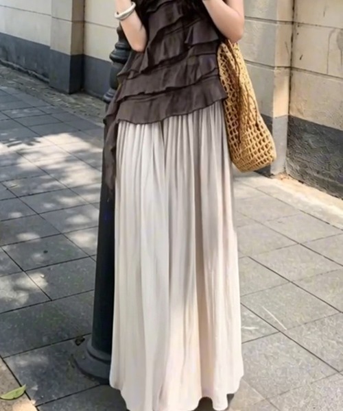 LUCPY（ラクピー）の「ティアードキャミトップス×ギャザースカートセットアップ（スカート・レディース・ブラウン・X-LARGE/LARGE/MEDIUM/SMALL）」の3枚目の写真