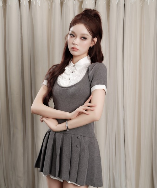 セール】Grace Pleated Docking Mini Dress（ワンピース）｜andwang