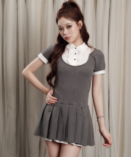 andwang(アンドワン)の「Grace Pleated Docking Mini Dress(ワンピース・レディース・グレー/ブラック/ベージュ・FREE)」の6枚目の写真