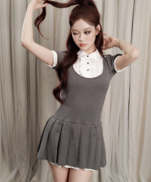 andwang(アンドワン)の「Grace Pleated Docking Mini Dress(ワンピース・レディース・グレー/ブラック/ベージュ・FREE)」の7枚目の写真