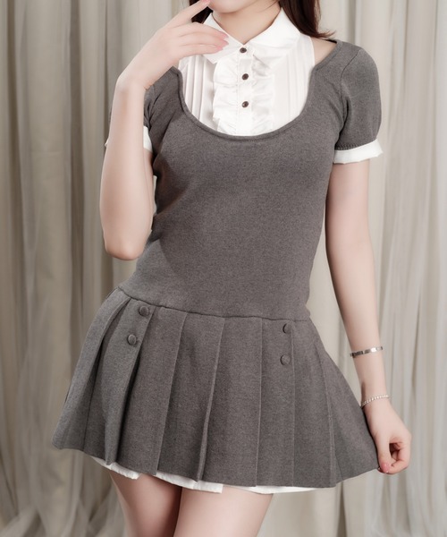 andwang(アンドワン)の「Grace Pleated Docking Mini Dress(ワンピース・レディース・グレー/ブラック/ベージュ・FREE)」の9枚目の写真