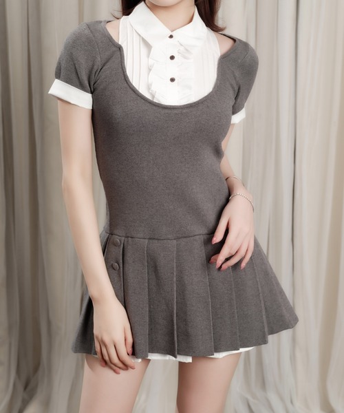 andwang(アンドワン)の「Grace Pleated Docking Mini Dress(ワンピース・レディース・グレー/ブラック/ベージュ・FREE)」の10枚目の写真