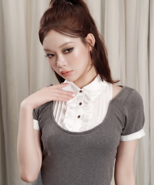 andwang(アンドワン)の「Grace Pleated Docking Mini Dress(ワンピース・レディース・グレー/ブラック/ベージュ・FREE)」の11枚目の写真