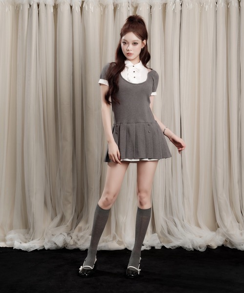 andwang(アンドワン)の「Grace Pleated Docking Mini Dress(ワンピース・レディース・グレー/ブラック/ベージュ・FREE)」の14枚目の写真
