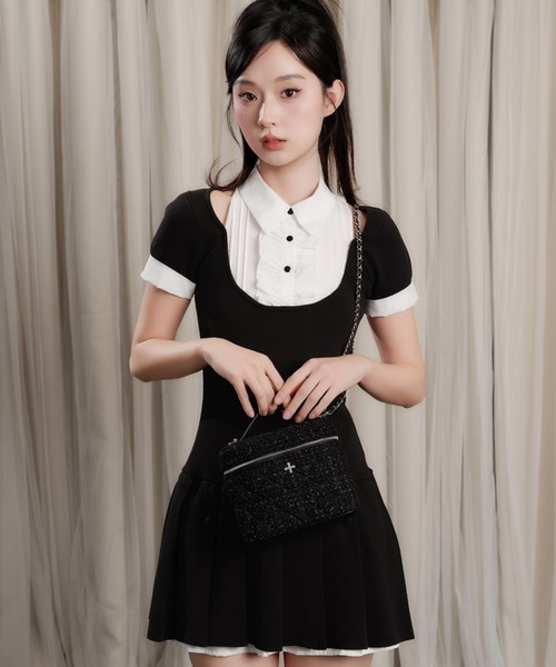andwang(アンドワン)の「Grace Pleated Docking Mini Dress(ワンピース・レディース・グレー/ブラック/ベージュ・FREE)」の19枚目の写真