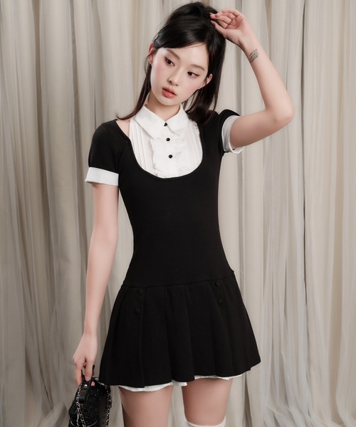 andwang(アンドワン)の「Grace Pleated Docking Mini Dress(ワンピース・レディース・グレー/ブラック/ベージュ・FREE)」の20枚目の写真