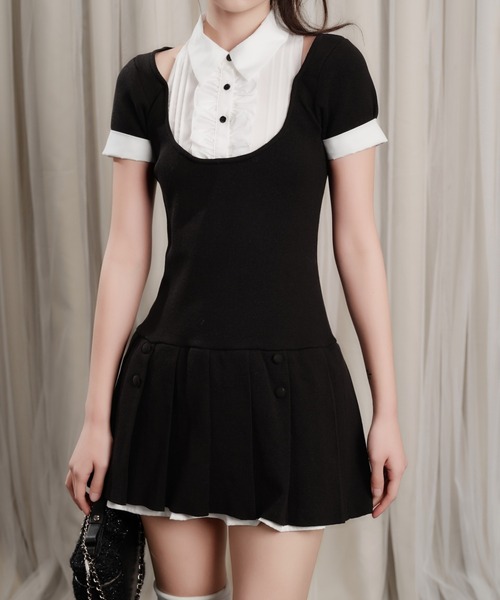 andwang(アンドワン)の「Grace Pleated Docking Mini Dress(ワンピース・レディース・グレー/ブラック/ベージュ・FREE)」の22枚目の写真