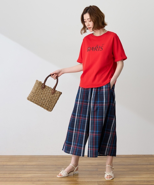 Petit Honfleur(プチオンフルール)の「【すご楽シリーズ】チェックワイドパンツ【ウエストゴム】(その他パンツ・レディース・ブラウン/ブルー・M/L)」の9枚目の写真