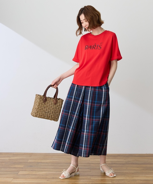 Petit Honfleur(プチオンフルール)の「【すご楽シリーズ】チェックワイドパンツ【ウエストゴム】(その他パンツ・レディース・ブラウン/ブルー・M/L)」の10枚目の写真