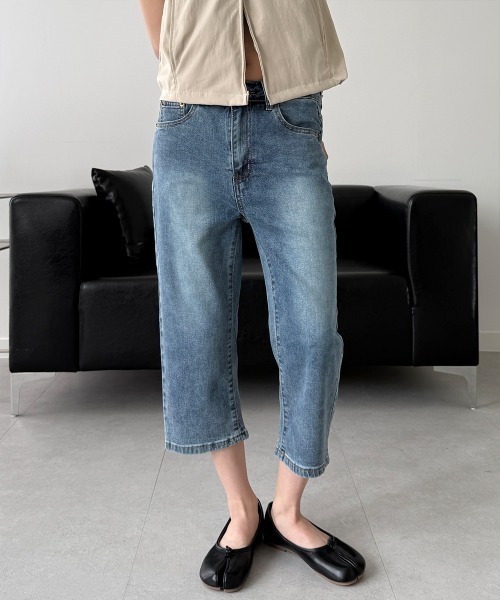 セール】7分丈 ウォッシュ デニム カプリ パンツ（デニムパンツ