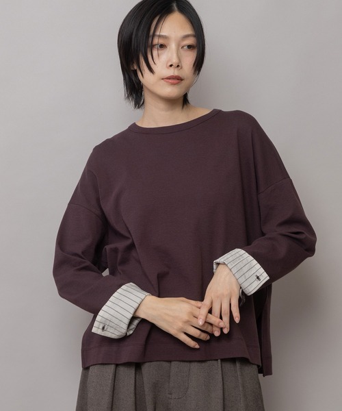 Munich（ミューニック）の「ウールミックスジャージ×ストライプカフス プルオーバー（Tシャツ/カットソー・レディース・ブラウン/ブラック・FREE）」の2枚目の写真
