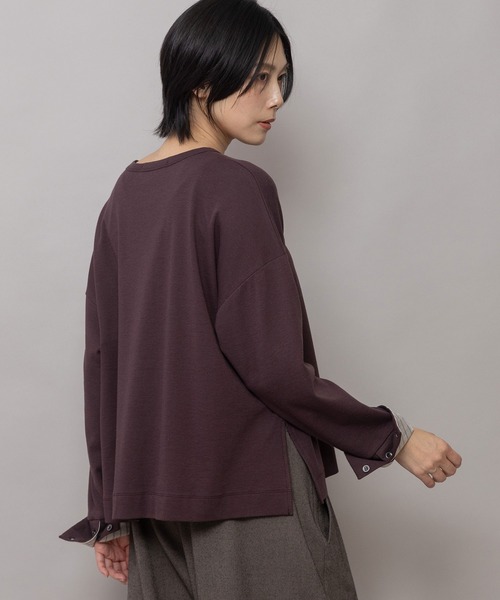 Munich（ミューニック）の「ウールミックスジャージ×ストライプカフス プルオーバー（Tシャツ/カットソー・レディース・ブラウン/ブラック・FREE）」の5枚目の写真