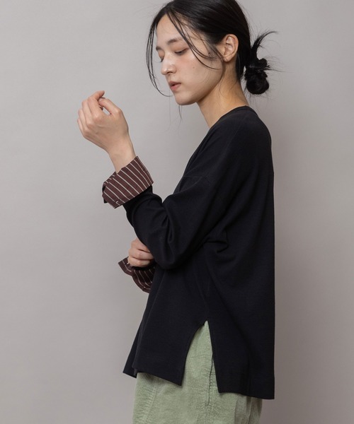 Munich（ミューニック）の「ウールミックスジャージ×ストライプカフス プルオーバー（Tシャツ/カットソー・レディース・ブラウン/ブラック・FREE）」の11枚目の写真