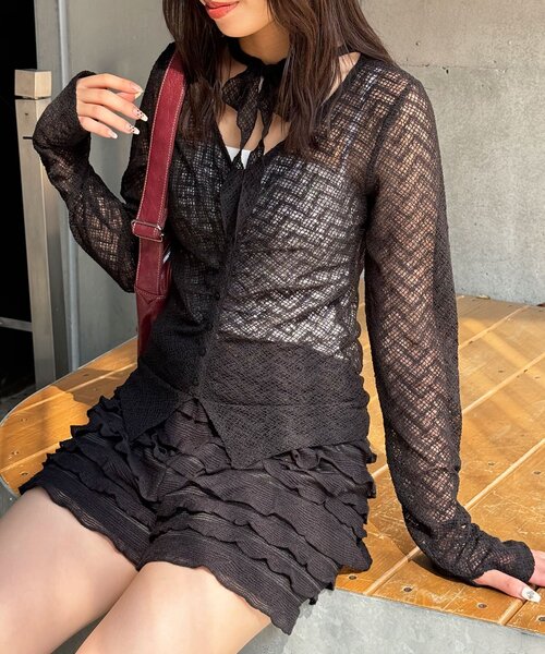 CIAOPANIC（チャオパニック）の「チョーカーデザインレーストップス（Tシャツ/カットソー・レディース・アイボリー/ブラック/ホワイト・ONE SIZE）」の3枚目の写真