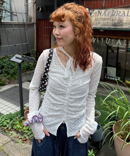 CIAOPANIC（チャオパニック）の「チョーカーデザインレーストップス（Tシャツ/カットソー・レディース・アイボリー/ブラック/ホワイト・ONE SIZE）」の5枚目の写真