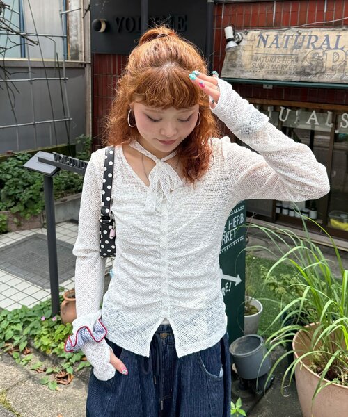 CIAOPANIC（チャオパニック）の「チョーカーデザインレーストップス（Tシャツ/カットソー・レディース・アイボリー/ブラック/ホワイト・ONE SIZE）」の6枚目の写真