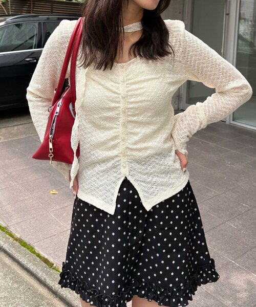 CIAOPANIC（チャオパニック）の「チョーカーデザインレーストップス（Tシャツ/カットソー・レディース・アイボリー/ブラック/ホワイト・ONE SIZE）」の13枚目の写真