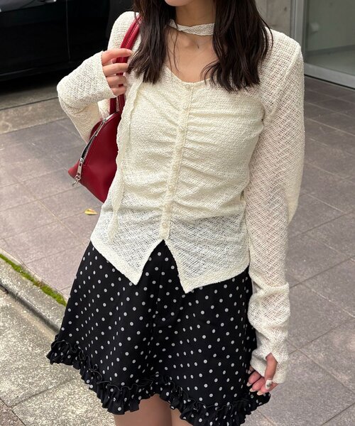 CIAOPANIC（チャオパニック）の「チョーカーデザインレーストップス（Tシャツ/カットソー・レディース・アイボリー/ブラック/ホワイト・ONE SIZE）」の15枚目の写真