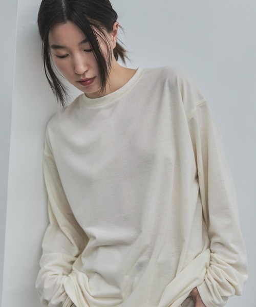 feepur(フェピュール)の「セミシアーオーバーロンTee(Tシャツ/カットソー・レディース・チャコールグレー/アイボリー/グレー・MEDIUM)」の6枚目の写真