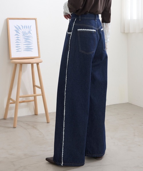 MONO-MART(モノマート)の「サイドピコレースワイドデニムパンツ<マシンウォッシャブル>(デニムパンツ・レディース・インディゴブルー/ブラック/サックスブルー/グレー・S/L/M)」の20枚目の写真