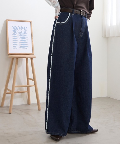 MONO-MART(モノマート)の「サイドピコレースワイドデニムパンツ<マシンウォッシャブル>(デニムパンツ・レディース・インディゴブルー/ブラック/サックスブルー/グレー・S/L/M)」の21枚目の写真