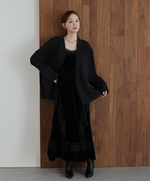 J by blue | 《2サイズ展開》 ベロアキャミワンピース + テーラードジャケット 2点セット 卒業式 入学式 結婚式 成人式 二次会 同窓会 セレモニー パーティードレス オケージョンドレス お呼ばれ 20代 30代(ドレス)