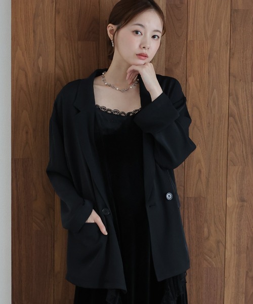 J by blue(ジェイバイブルー)の「《2サイズ展開》 ベロアキャミワンピース + テーラードジャケット 2点セット 卒業式 入学式 結婚式 成人式 二次会 同窓会 セレモニー パーティードレス オケージョンドレス お呼ばれ 20代 30代(ドレス・レディース・ブラウン/ブラック・MEDIUM/LARGE)」の21枚目の写真