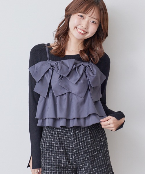 archives(アルシーヴ)の「ダブルリボンペプラムビスチェ×リブニットPO SET(アンサンブル・レディース・ブラック/ベージュ/ブラウン・MEDIUM)」の1枚目の写真