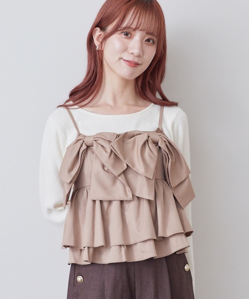 archives(アルシーヴ)の「ダブルリボンペプラムビスチェ×リブニットPO SET(アンサンブル・レディース・ブラック/ベージュ/ブラウン・MEDIUM)」の9枚目の写真